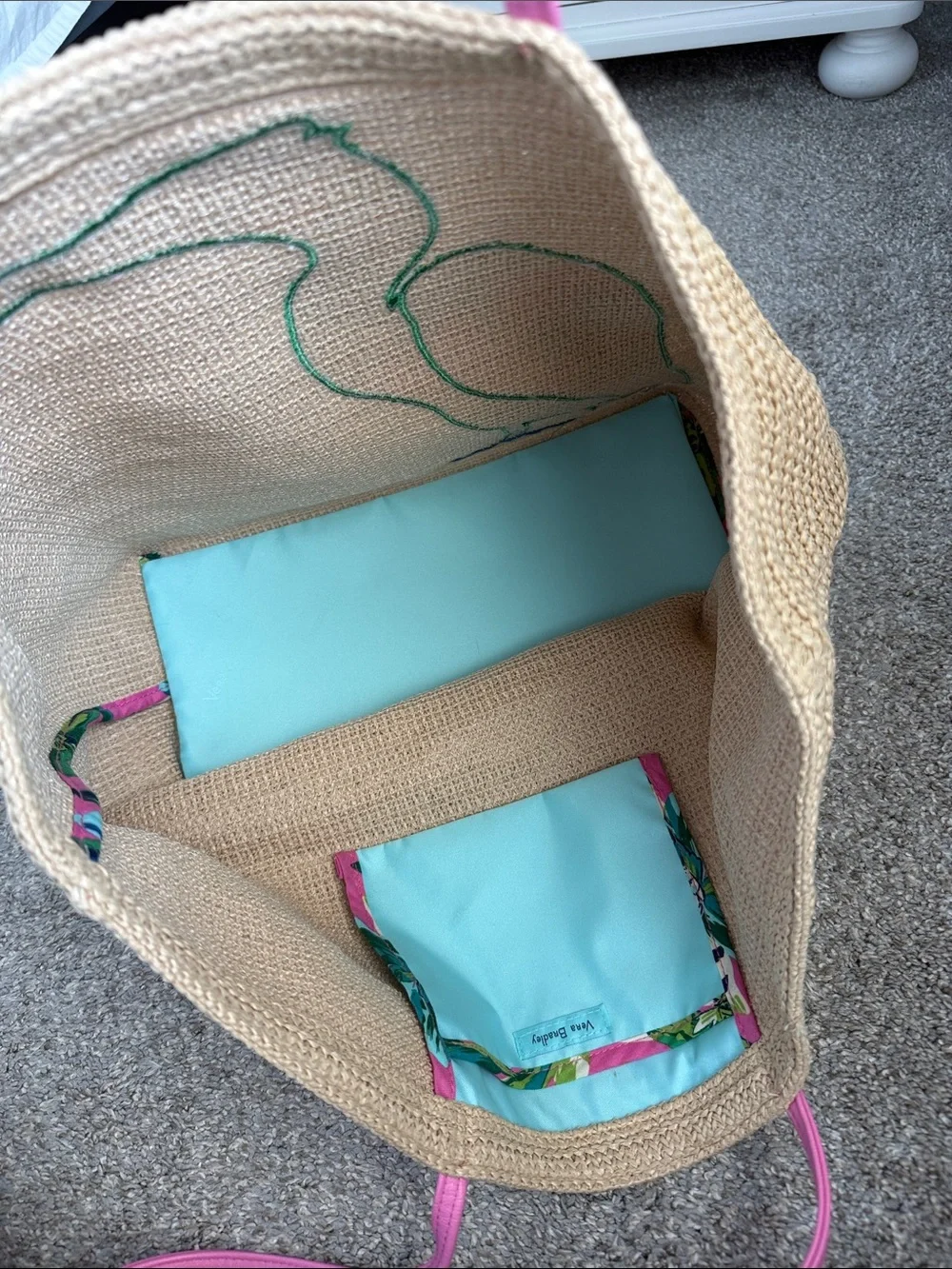 Vera Bradley Pink Floral Heron Straw Tote